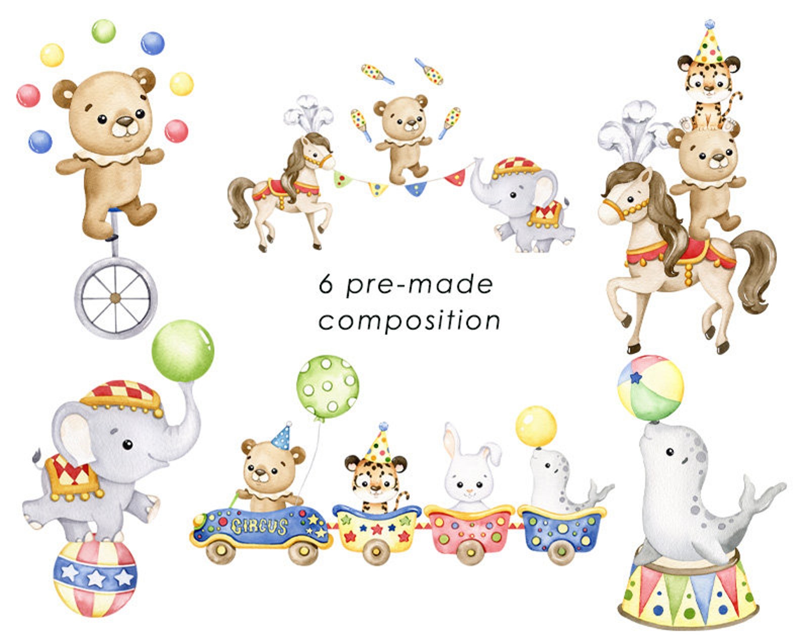 Watercolor Circus Clipart: Party Tent, Nursery Decor (digital Download ...