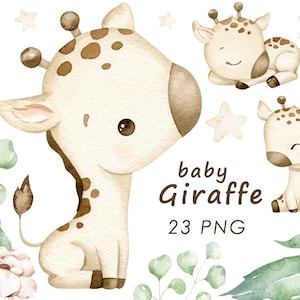 Little giraffe watercolor clipart, cute giraffe PNG, nursery decor, baby shower, baby wall art