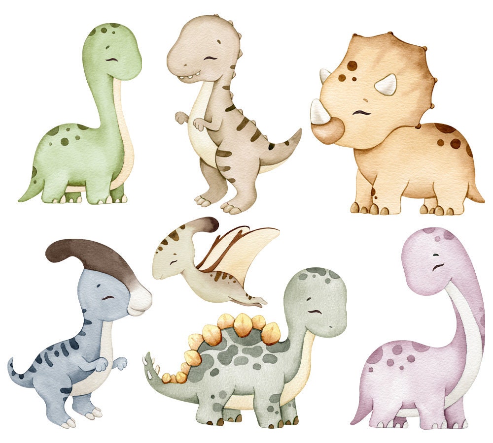 Dinosaurs Watercolor Clipart, Dino Clip Art, Dinosaur Nursery Decor ...
