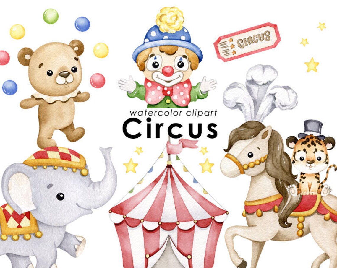 Watercolor Circus Clipart: Party Tent, Nursery Decor (digital Download ...