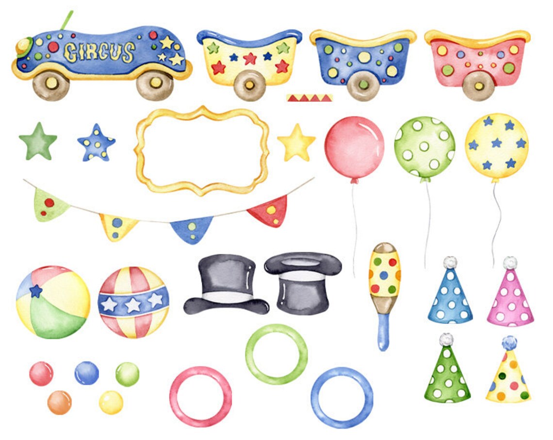 Watercolor Circus Clipart: Party Tent, Nursery Decor (digital Download ...