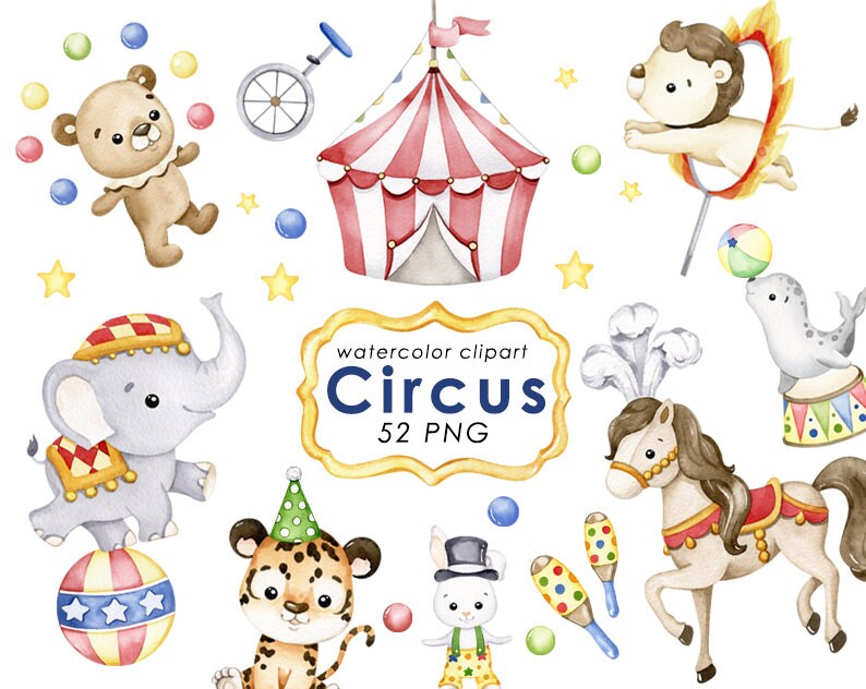 Watercolor Circus Clipart: Party Tent, Nursery Decor (digital Download ...