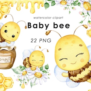 Clipart aquarelle abeille, clipart bébé abeille, décor de crèche, shower de bébé, art mural bébé