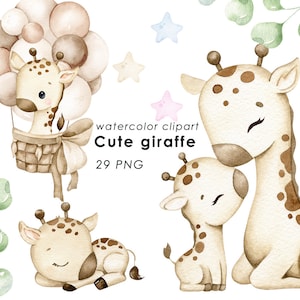 Clipart aquarelle girafe, girafe mignonne PNG, décoration de chambre d'enfant, baby shower, art mural bébé