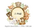 Woodland animals sublimation, forest animals frame, baby shower, birthday invitation, nursery decor png