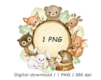 Woodland animals sublimation, forest animals frame, baby shower, birthday invitation, nursery decor png