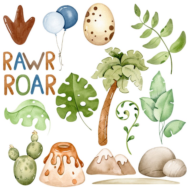Dinosaurs Watercolor Clipart, Dino Clip Art, Dinosaur Nursery Decor ...