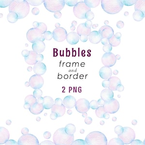 Cadre et bordures de bulles d’aquarelle, décor de pépinière pastel, PNG, téléchargement numérique