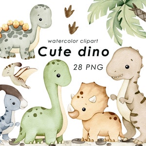 Clipart de aquarela de dinossauros, clipart de dino, decoração de berçário de dinossauros, trex PNG