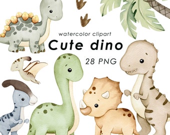 Dinosaurs watercolor clipart, dino clip art, dinosaur nursery decor, trex PNG