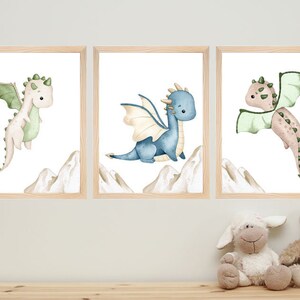 Drakar akvarell clipart, söt drake PNG, väggkonst för barnrum, pojkar clipart, barnkalas, babyshower bild 5
