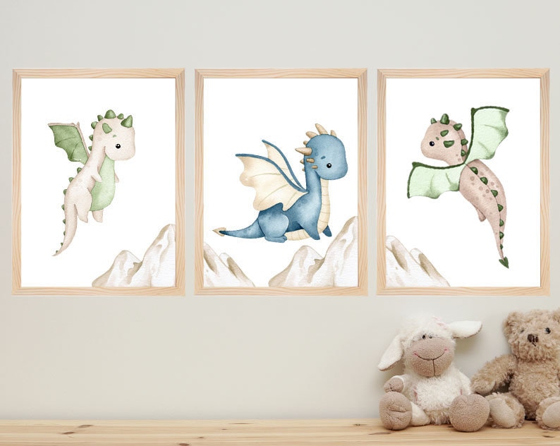 Drakar akvarell clipart, söt drake PNG, väggkonst för barnrum, pojkar clipart, barnkalas, babyshower bild 5