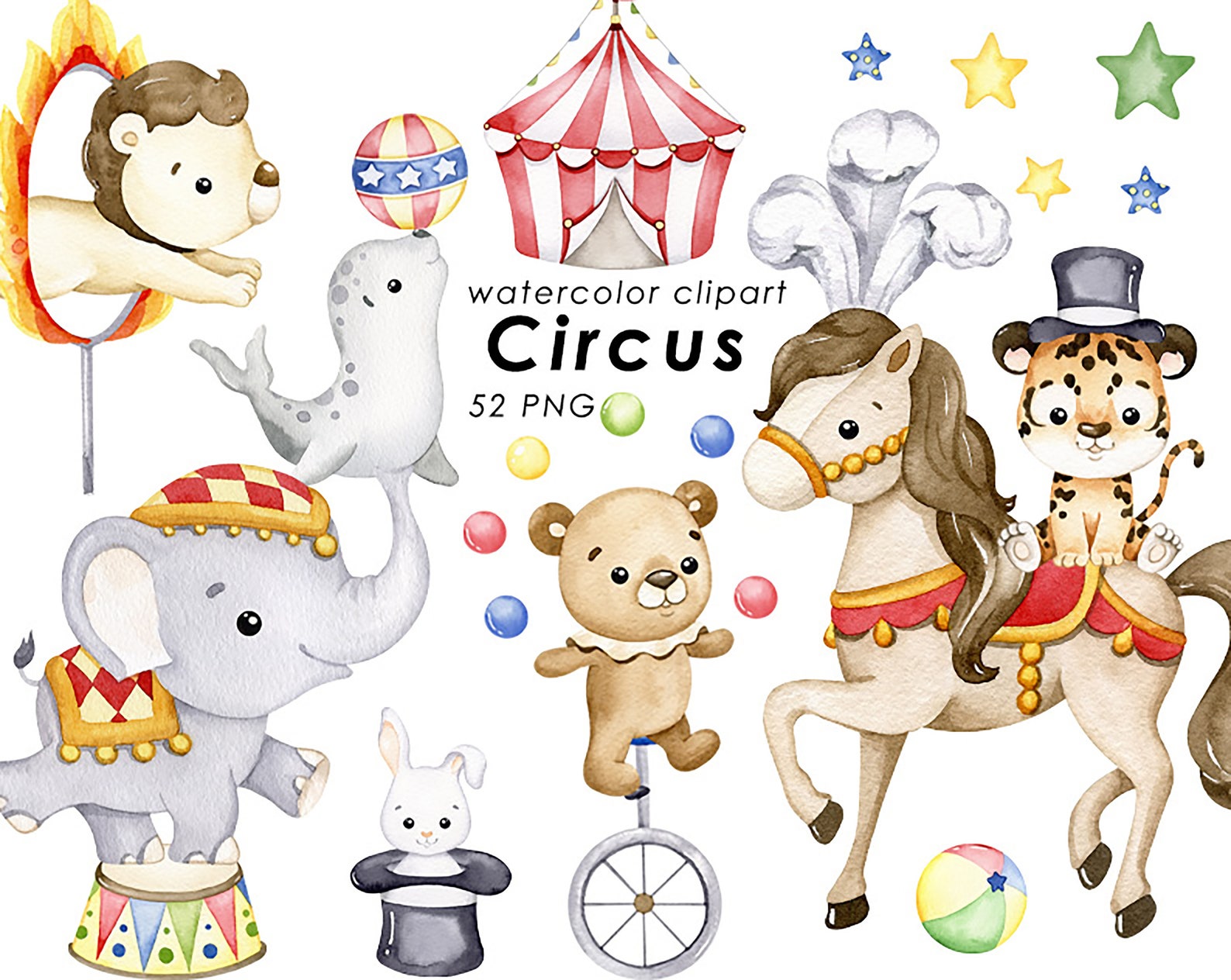 Watercolor Circus Clipart: Party Tent, Nursery Decor (digital Download ...