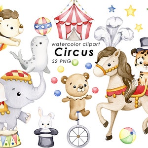 Clipart de acuarela de circo, decoración de guardería, carpa para fiesta de circo, circo imprimible