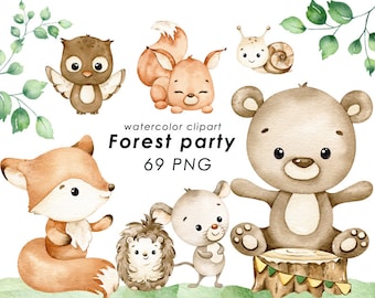 Woodland Animals Clipart, Cute Forest Animals PNG (Digital Download)
