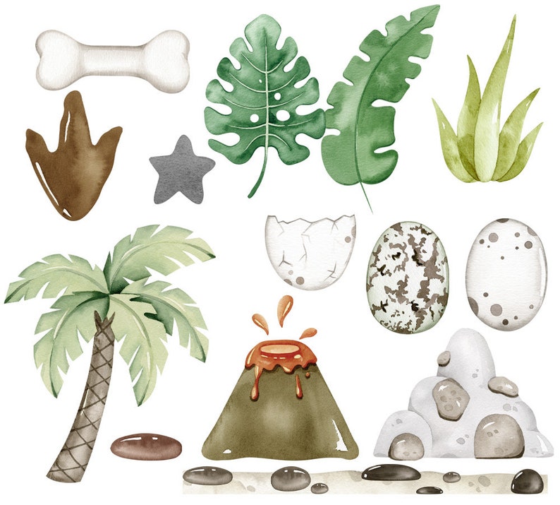 Dinosaurs Watercolor Clipart, Dino Clip Art, Dinosaur Nursery Decor ...