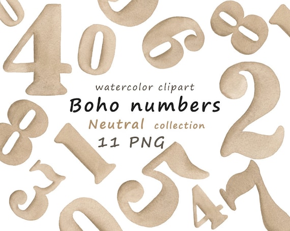 Watercolor numbers clipart, hand painted, PNG, baby shower, nursery decor, instant download