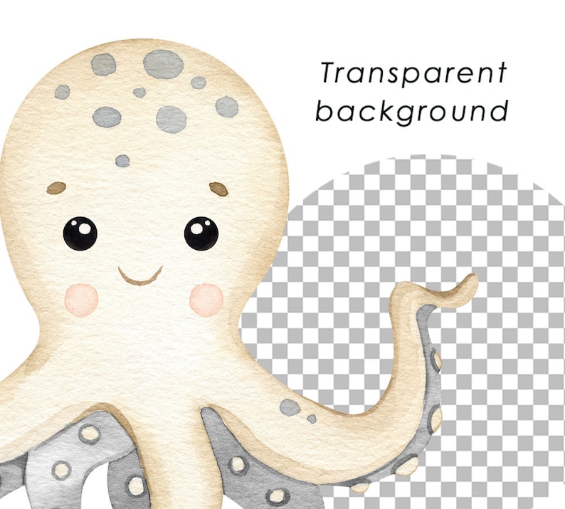 Puede incluir: Una ilustraci&oacute;n de dibujos animados de un pulpo sonriente de color marr&oacute;n claro con manchas grises. El pulpo tiene ocho tent&aacute;culos y est&aacute; sobre un fondo transparente.