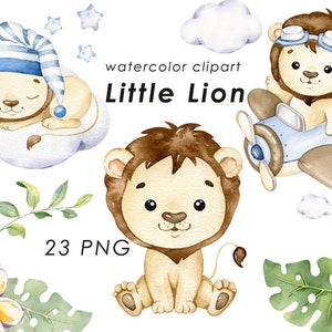 Löwe Aquarell Clipart, Baby Löwe Clip Art, Kinderzimmer Dekor, Safari Tier png, Babyparty, Geburtstagskind