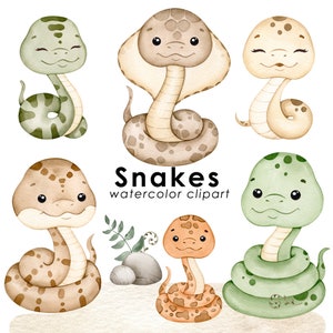 Schlangen Aquarell Clipart, Schlange Clip Art, niedliche Schlangen png, Reptilien Clipart, Kinderzimmer Dekor