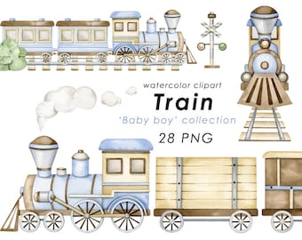 Train clipart, watercolor train png, nursery decor, baby boy, its a boy, baby shower, nursery wall art