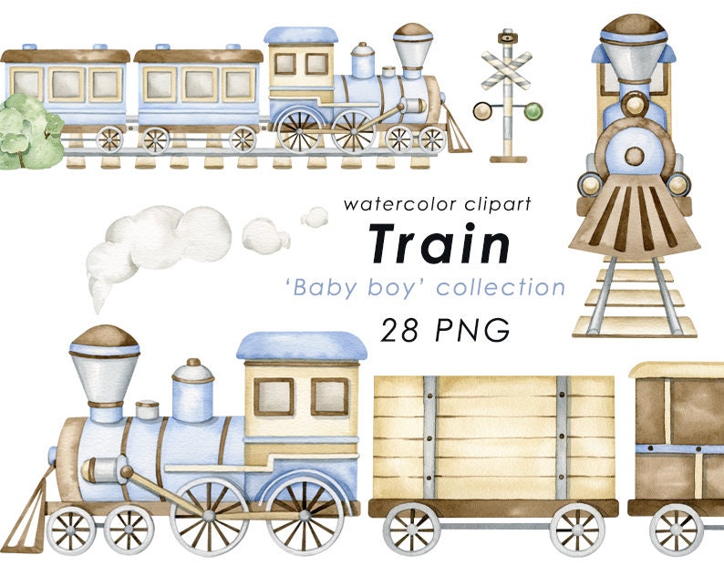 Train Clipart Watercolor Train Png Nursery Decor Baby Boy Etsy