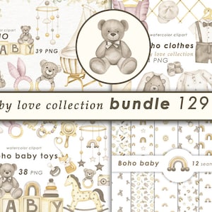 Aquarell Boho Baby Clipart, Neugeborene Kinder PNG-Dateien, Boho Babyparty, digitaler Download