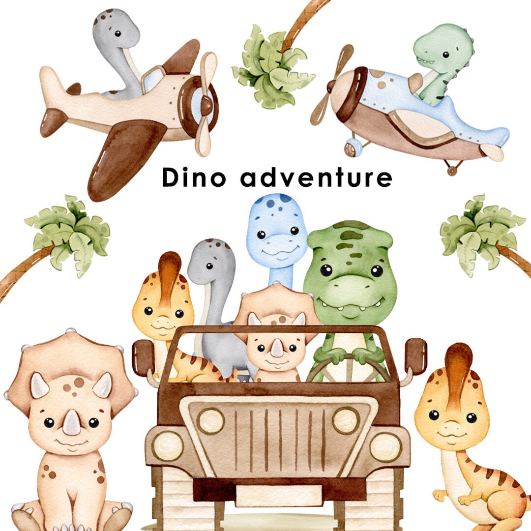 Dinosaurs Watercolor Clipart, Dino Clip Art, Dinosaur Nursery Decor ...
