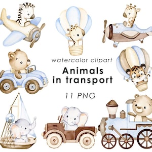 Animals in transport clipart, cute animals clip art, baby boy wall art, baby shower, nursery decor