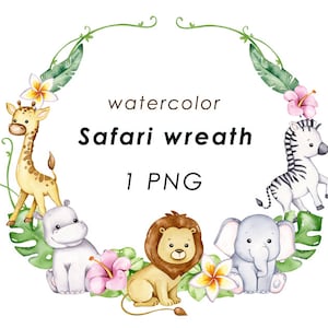 Safari Tiere Aquarell Kranz, Dschungel Tiere Rahmen png, Kinderzimmer Dekor, Baby Shower