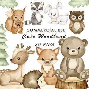Woodland animals watercolor clipart, forest animals clip art, nursery decor, commercial use