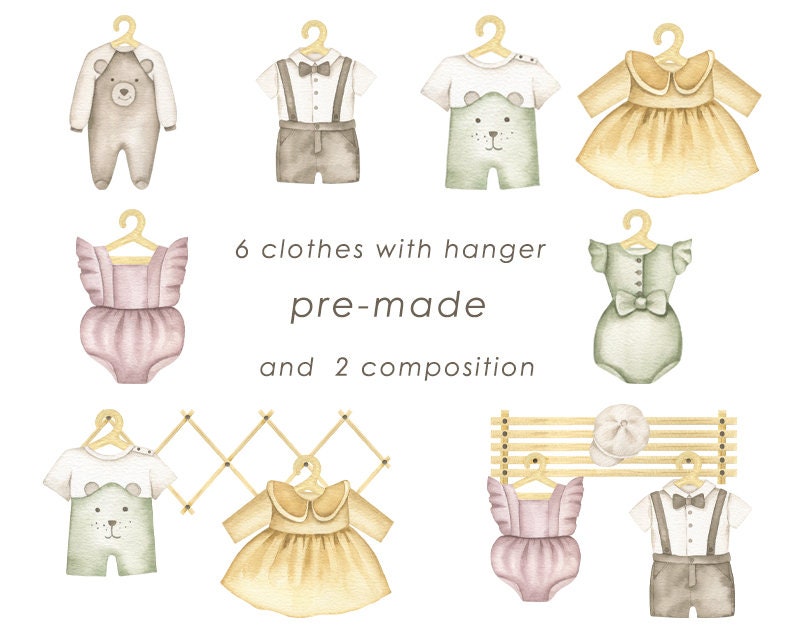 Baby Clothes Watercolor Clipart Newborn Clip Art Boho - Etsy