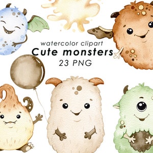 Niedliche Monster Aquarell Clipart, Kindergeburtstag, Kindergeburtstag, druckbare Monster