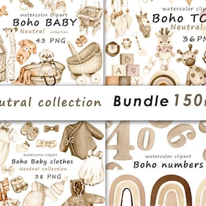 Aquarel boho baby clipart, pasgeboren clipart png, kinderkamer inrichting prikbaar, digitale download