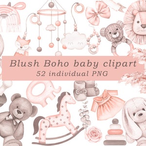 Boho Baby Aquarell Clipart, Neugeborene Kinder PNG, Baby Mädchen, Kinderzimmer Dekor, Baby Shower, digitaler Download