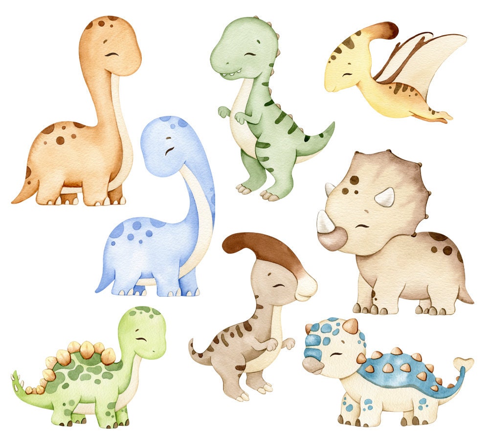 Dinosaurs Watercolor Clipart, Dino Clip Art, Dinosaur Nursery Decor ...