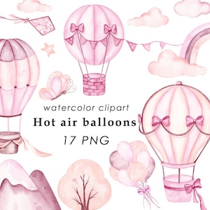 Aquarell Heißluftballons Clipart, Baby Mädchen Wand dekor, rosa HeißluftBallon PNG, it es a girl Clip Art