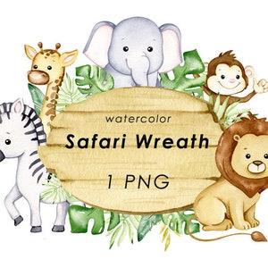 Corona de acuarela de animales de safari, marco de la jungla png, decoración de guardería, baby shower
