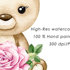 Teddy Bear Watercolor Clipart, Baby Girl Clip Art, Cute Bear PNG ...