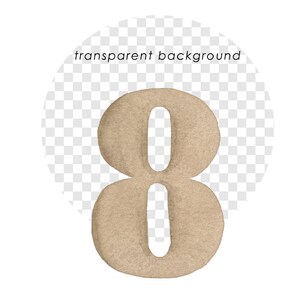 K&ouml;nnte beinhalten: Eine hellbraune Zahl Acht aus strukturiertem Papier. Die Zahl ist auf einem transparenten Hintergrund isoliert.