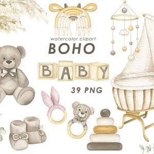 Aquarell Boho Baby Clipart, Neugeborene Kinder PNG-Dateien, Boho Babyparty, digitaler Download
