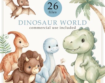 Watercolor Dinosaur Clipart, T-Rex PNG, Dino Party Decor (Commercial Use)
