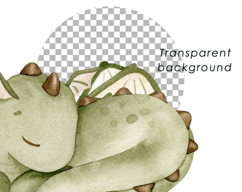 May include: A watercolor illustration of a green dragon curled up sleeping. The dragon has brown horns and a cute, sleepy expression.