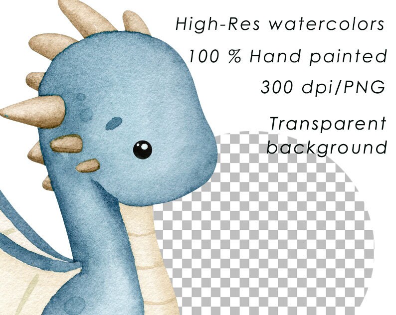 Drakar akvarell clipart, söt drake PNG, väggkonst för barnrum, pojkar clipart, barnkalas, babyshower bild 4