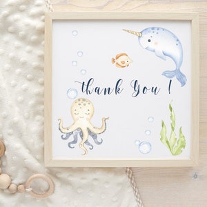 Undersea watercolor clipart, nursery decor, baby wall art, octopus, jellyfish, whale, cute ocean animals png, baby shower image 9