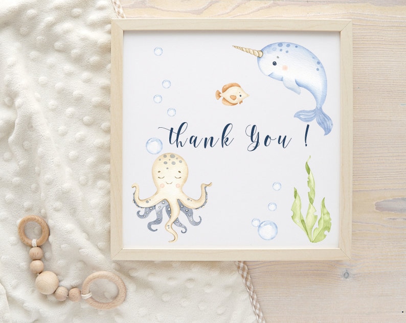 Undersea watercolor clipart, nursery decor, baby wall art, octopus, jellyfish, whale, cute ocean animals png, baby shower image 9