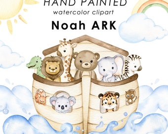 Noah's ark watercolor cliipart, nursery decor, neutral clip art, bible clipart, bute animals