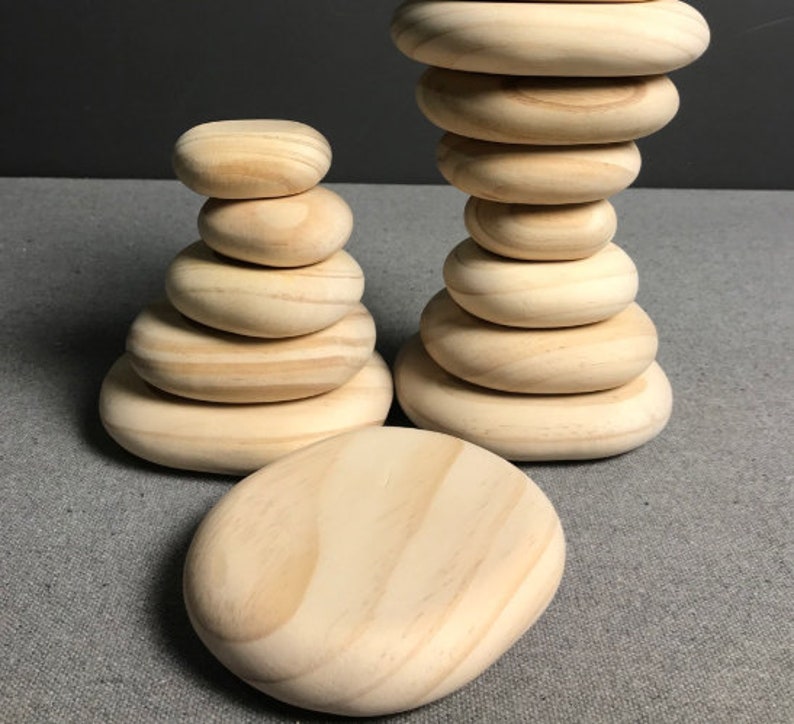 Smooth stone stack Wooden toy Montessori Waldorf Toy Natural Color Baby Building Blocks boy play toys 16pcs Wood Balance toy Stones