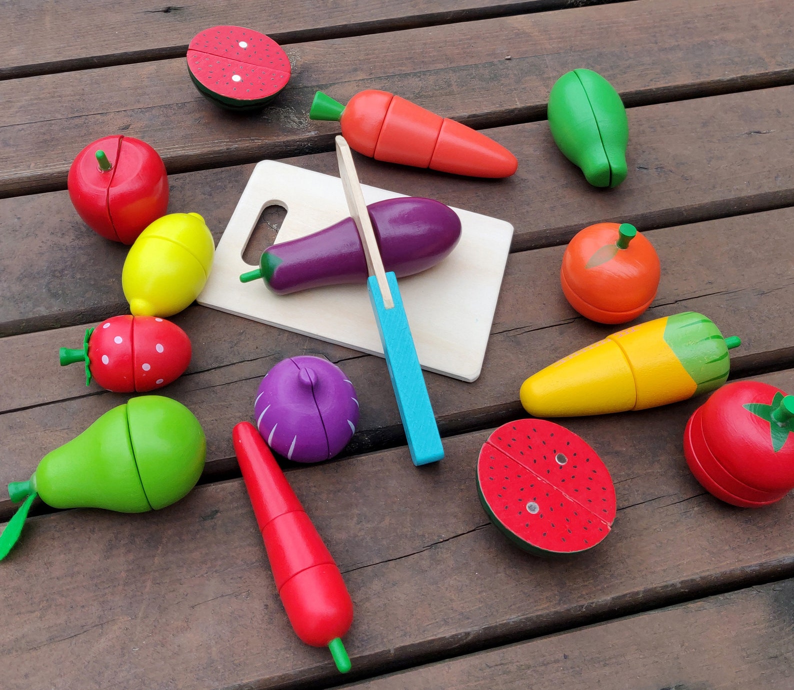 16pcs Wooden vegetables Kitchen toys Family home game toy Etsy