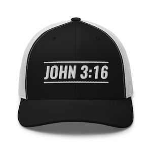 John 3:16 Bible Verse Trucker Cap | John 3-16 Hat | Hats with Bible Verses | Hats with Scripture | John 3-16 Scripture Hat | John 3-16 Cap